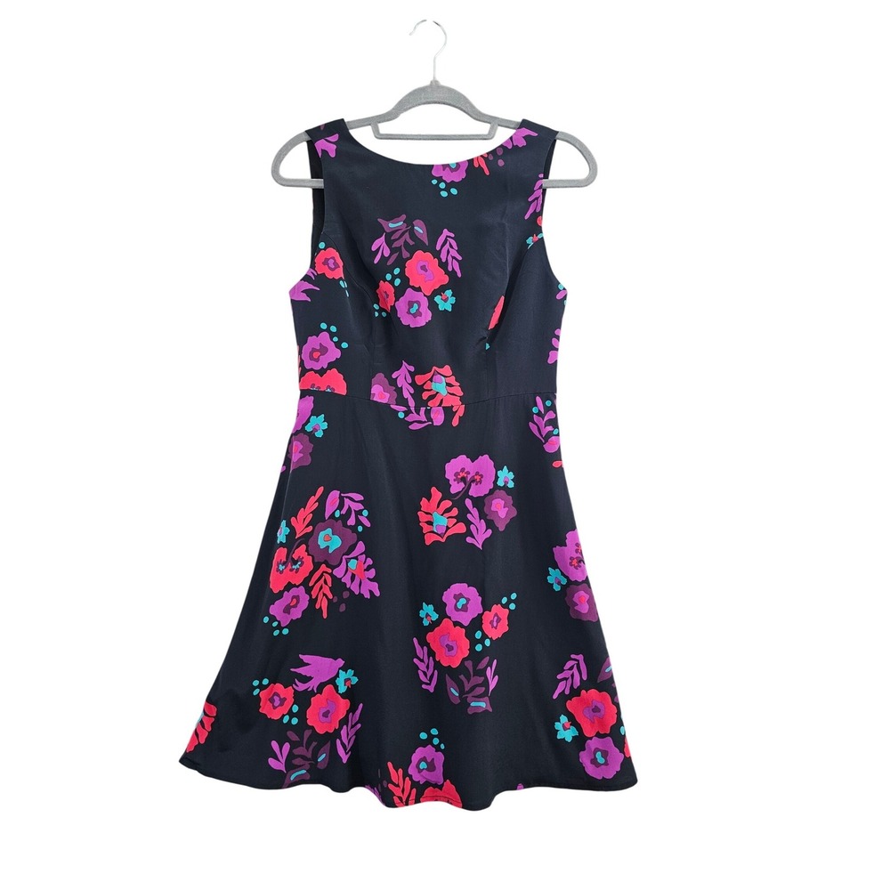 Annie Griffin Womens Size 6 Silk Blend Floral Fit and Flare Dress Black Pink EUC